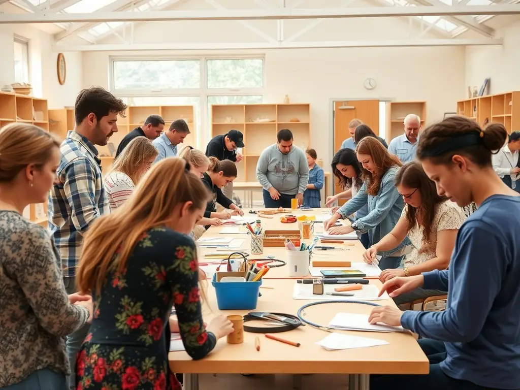 A photograph of participants in an educational workshop at LE PAVE, learning new skills and engaging in hands-on activities, highlighting the organization's commitment to education.